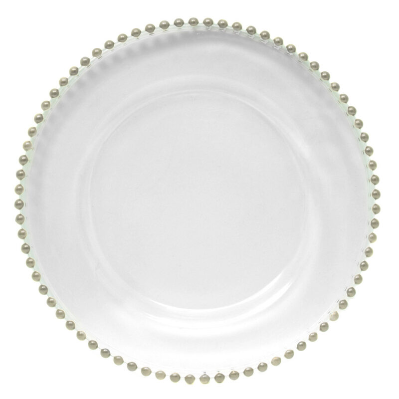 Glass Silver Beaded Charger Plate